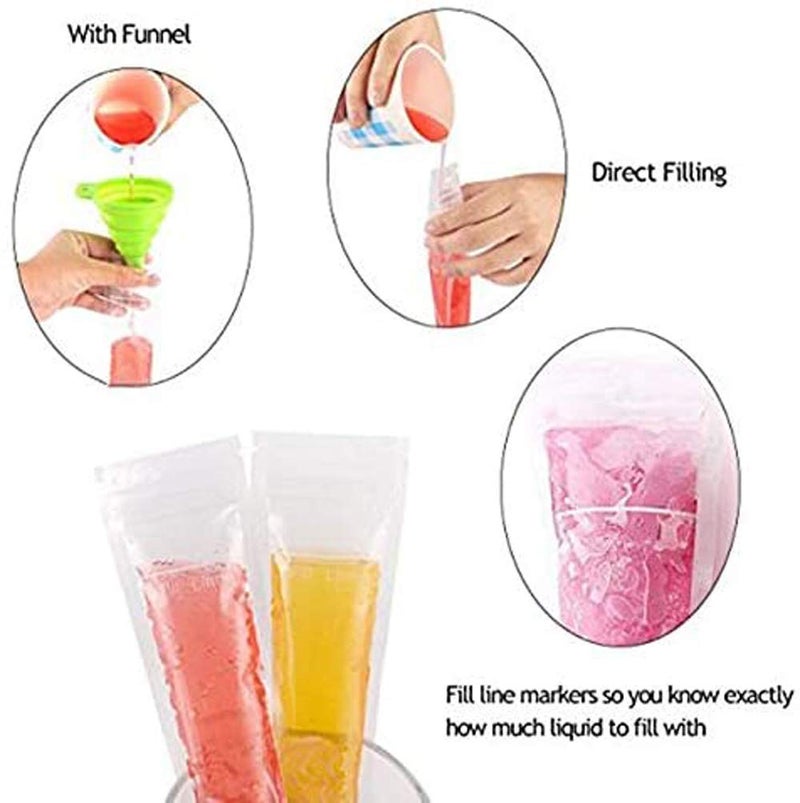 JIELUO 100 PCS Pop Bags Pop Mold Bags Popsicle Pouches Popsicle Molds bags BPA Free Ice Pop Pouch with A Funnel for Yogurt, ice Candy, Ice cream Party Favors - Image 3